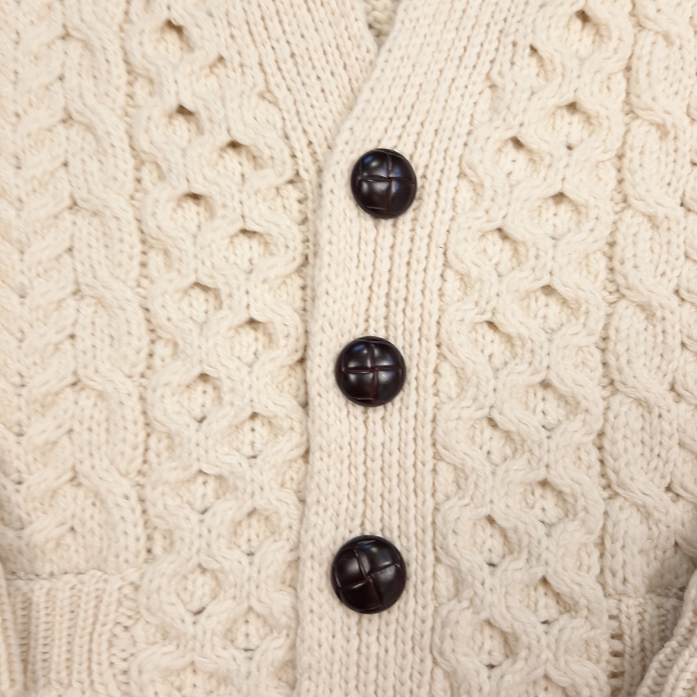 Vintage Celtic & Co Men's Irish Cream Cable Aran Merino Wool Cardigan Size Large - Picture 6 of 12